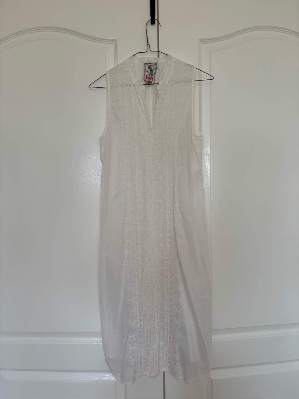 Johnny Was Ivory Lace-Panel Sleeveless Midi Dress
